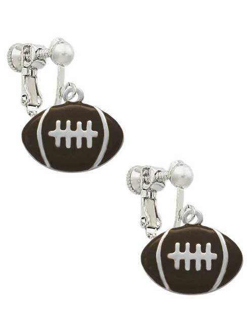 Large Enamel Football Clip On Earrings