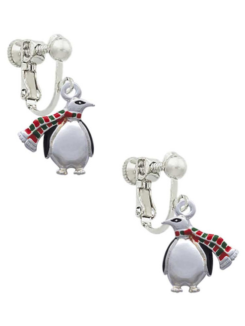 Penguin with Scarf Clip On Earrings