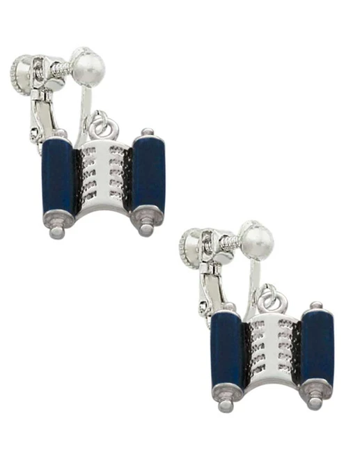Blue Torah Scroll Clip On Earrings