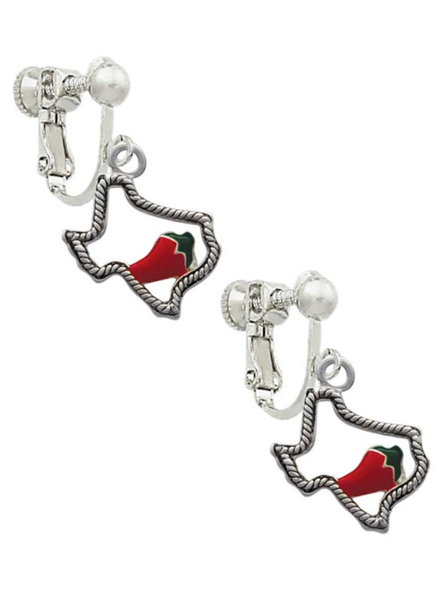 Texas Outline with Jalapeno Clip On Earrings
