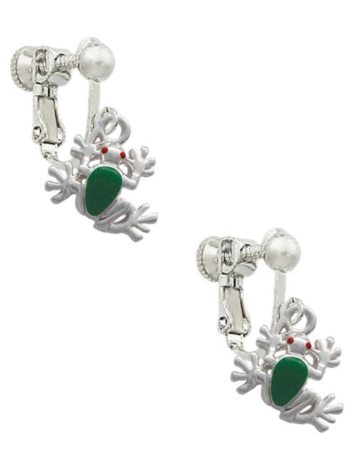 Mini Green Tree Frog Clip On Earrings