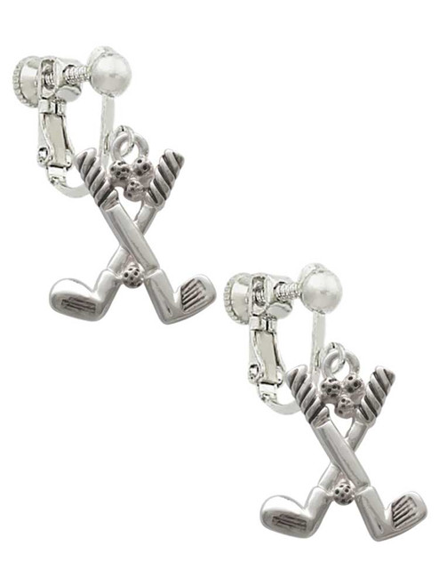 Golf Clubs with Golf Ball Clip On Earrings