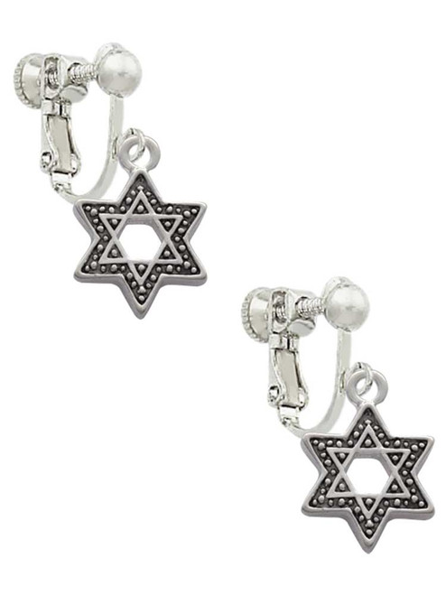 Star of David with Beaded Border Clip On Earrings