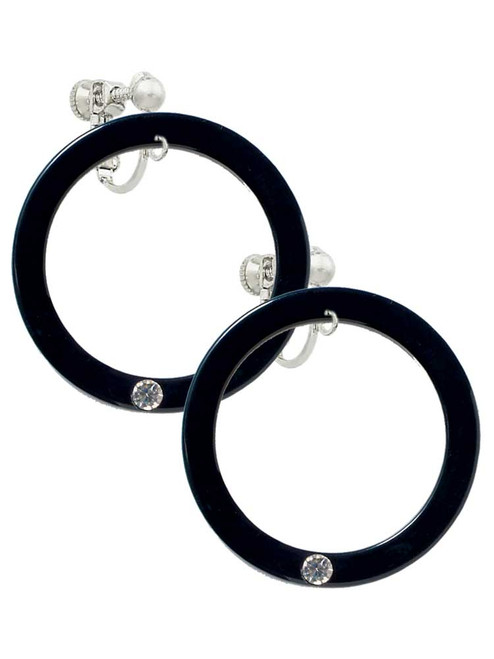 Acrylic 1 1/2" Ring with 4mm Crystal Black Clip On Earrings