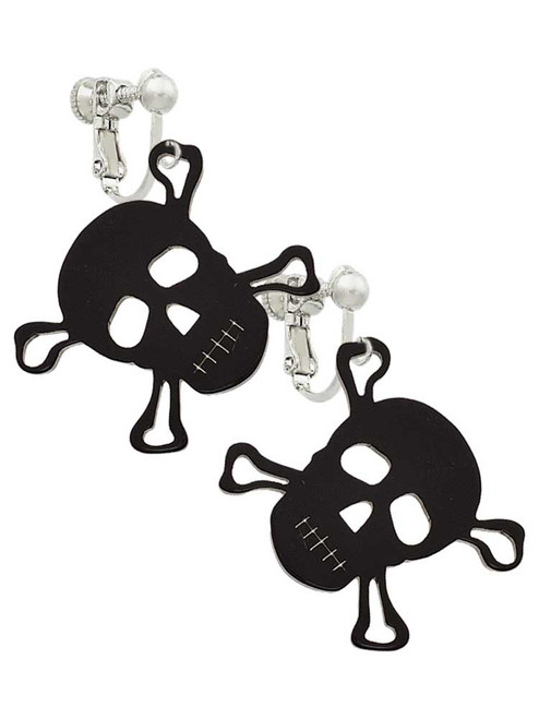 Acrylic Large Black Skull Clip On Earrings