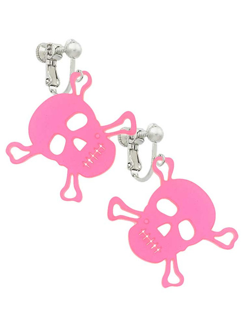 Acrylic Large Pink Skull Clip On Earrings