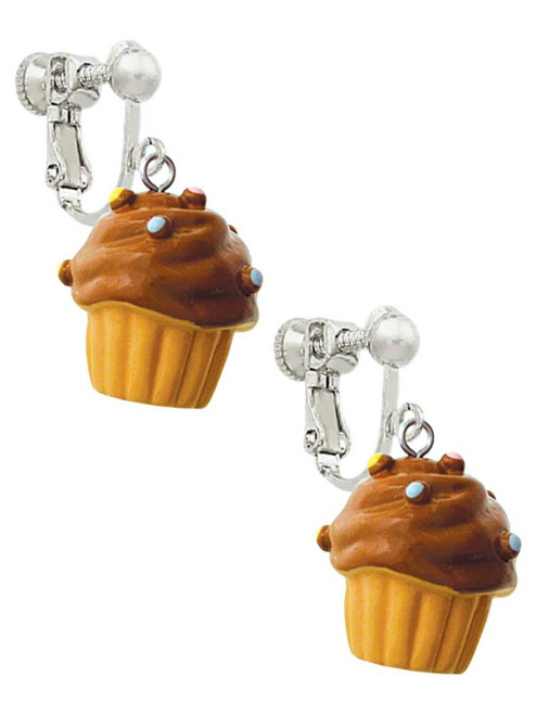 Resin Vanilla Cupcake with Chocolate Frosting Clip On Earrings