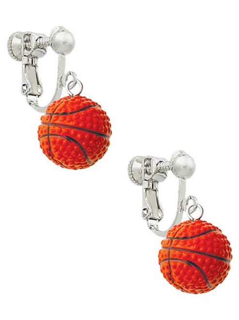 Resin Basketball Clip On Earrings