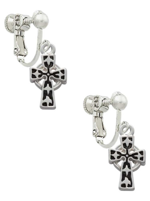 Antiqued Celtic Cross Clip On Earrings