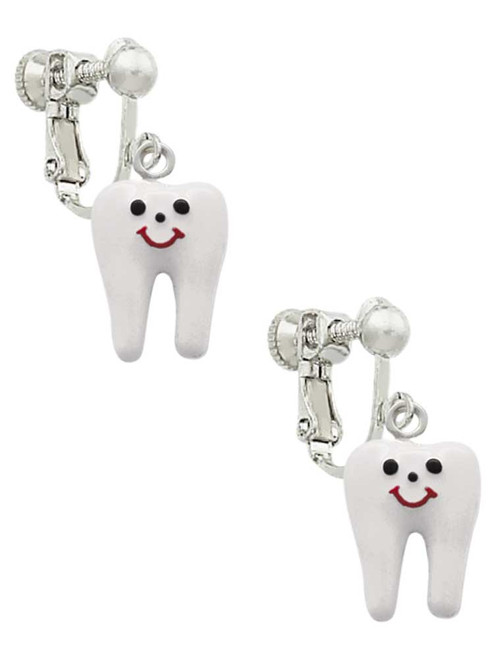 Enamel Tooth Clip On Earrings