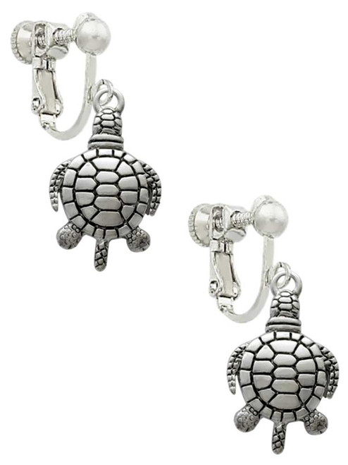 Antiqued Sea Turtle Clip On Earrings
