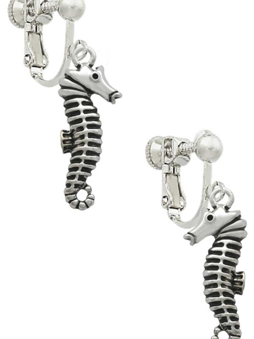 Antiqued Seahorse Clip On Earrings