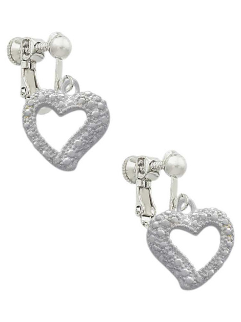 Textured Open Heart Clip On Earrings