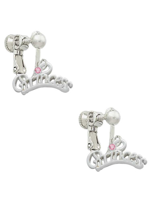 Princess with Pink Crystal Clip On Earrings