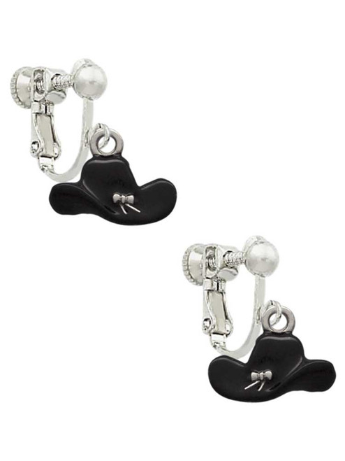 Black Cowboy Hat Clip On Earrings