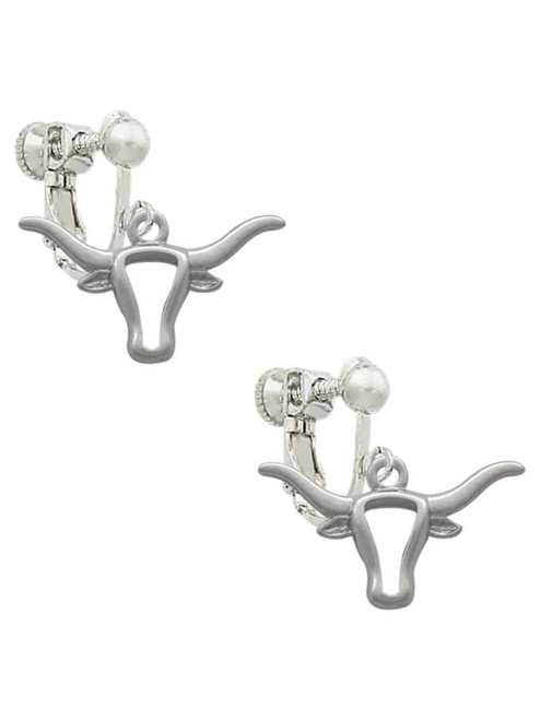 Longhorn Head Outline Clip On Earrings
