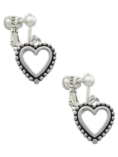 Open Heart with Beaded Border Clip On Earrings