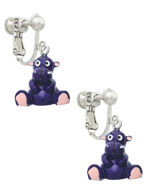 Resin Purple Hippopotamus Honey Clip On Earrings