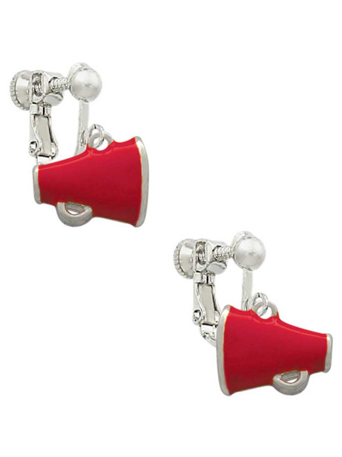 Small Red Megaphone Clip On Earrings