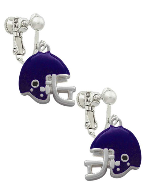 Small Purple Football Helmet Clip On Earrings
