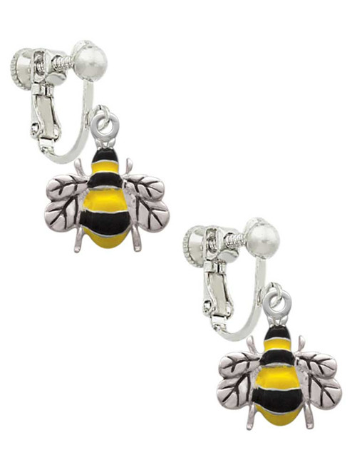 Enamel Bee Clip On Earrings
