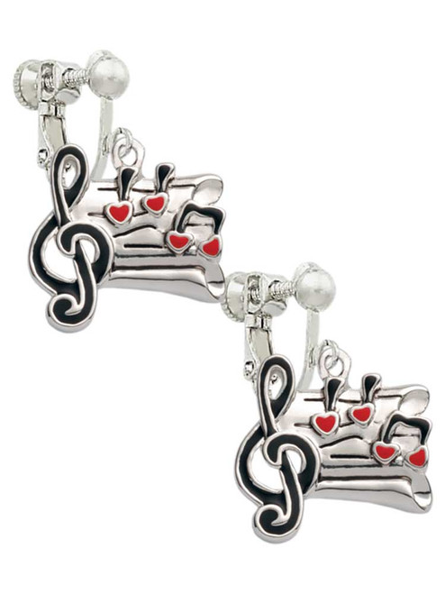 Music Sheet with Hearts Clip On Earrings
