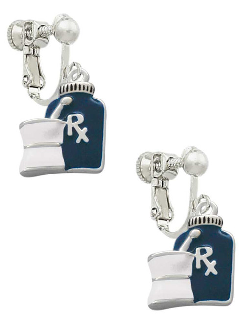Blue Prescription Bottle Clip On Earrings