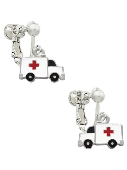 Ambulance with Cross Clip On Earrings