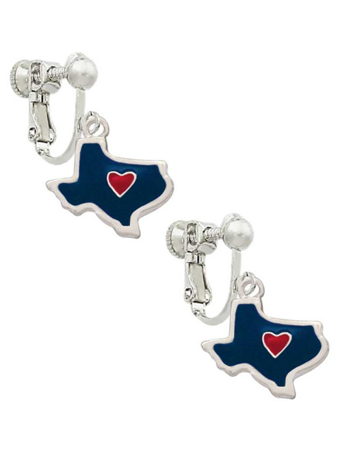 Blue Texas with Red Heart Clip On Earrings