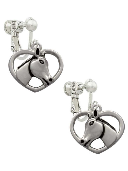 Heart with Horse Head Clip On Earrings
