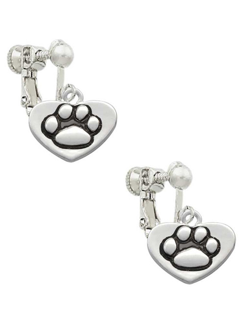 Paw in Heart Clip On Earrings