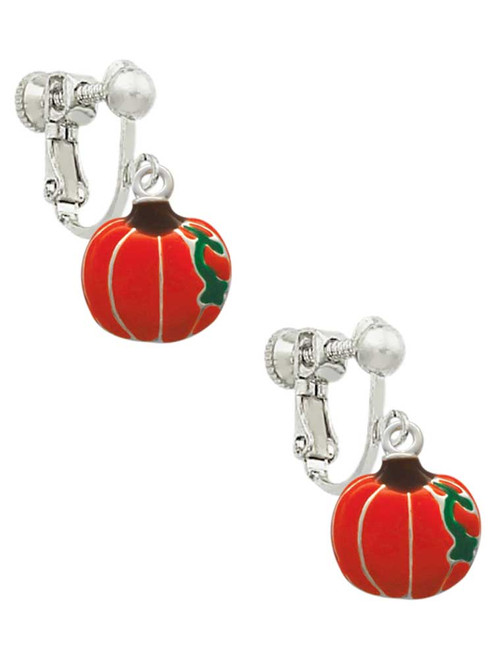Small Pumpkin With Lines Clip On Earrings