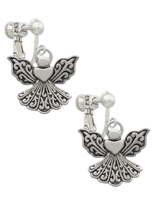 Angel with Heart Clip On Earrings