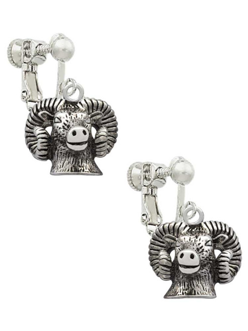 Ram Head Clip On Earrings
