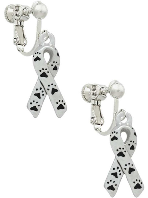 Small Antiqued Ribbon with Paws Clip On Earrings