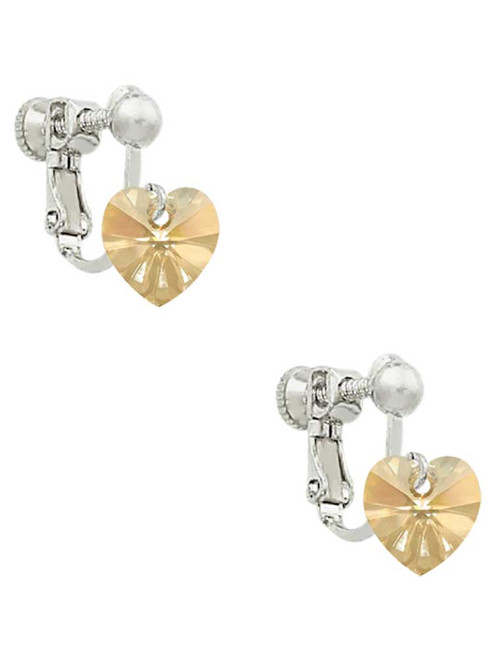 Gold Tone Crystal Heart Clip On Earrings