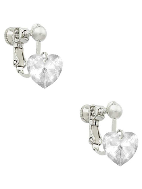 Clear Crystal Heart Clip On Earrings