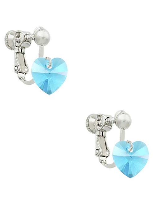Hot Blue Crystal Heart Clip On Earrings