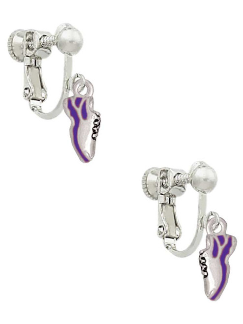 Mini Purple Running Shoe Clip On Earrings