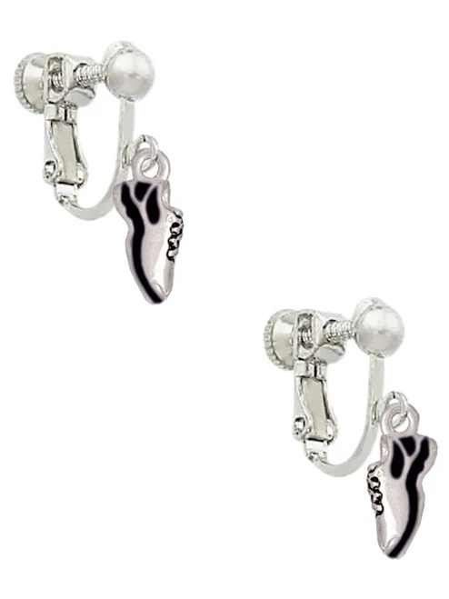 Mini Black Running Shoe Clip On Earrings