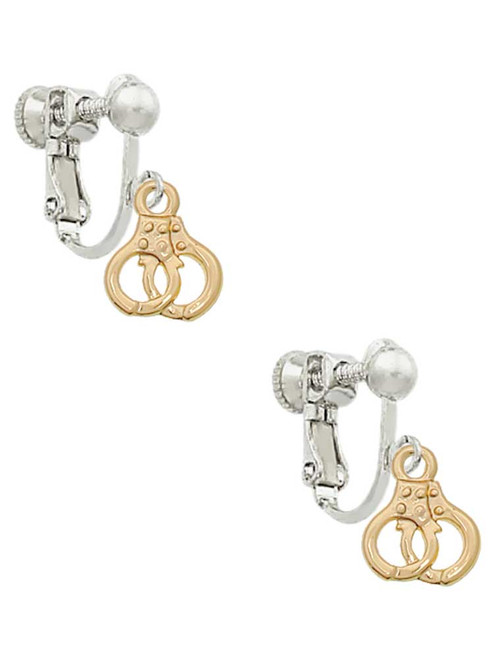 Mini Gold Tone Handcuffs Clip On Earrings