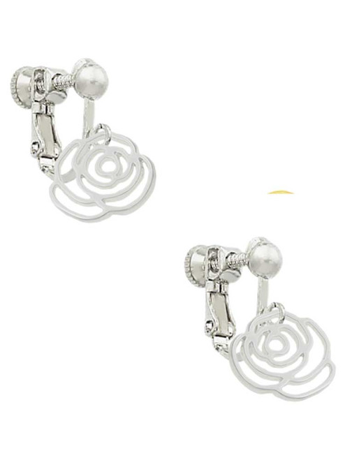 Small Rose Outline Clip On Earrings