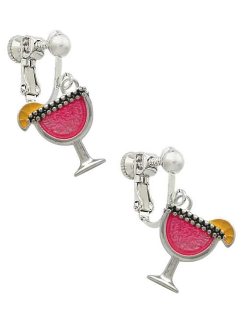 Hot Pink Tropical Drink Clip On Earrings