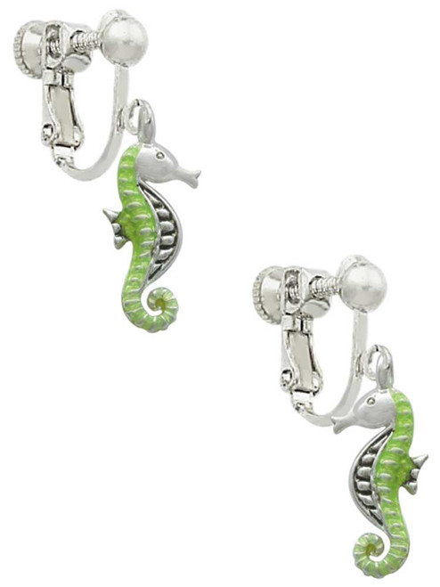 Green Seahorse Clip On Earrings