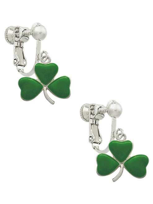 Green Three Leaf Clover - Shamrock Clip On Earrings