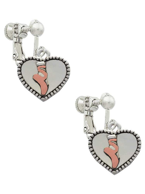 Ballet Shoe in Heart Clip On Earrings
