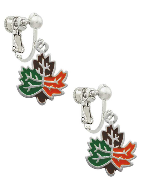 Large Enamel Fall Leaf Clip On Earrings