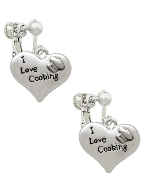 I love Cooking Heart with Chef Hat Clip On Earrings