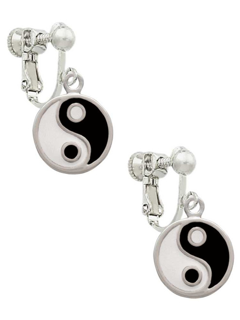 Enamel Yin and Yang Clip On Earrings