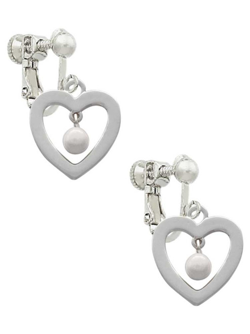 Open heart with Imitation Pearl Drop Clip On Earrings